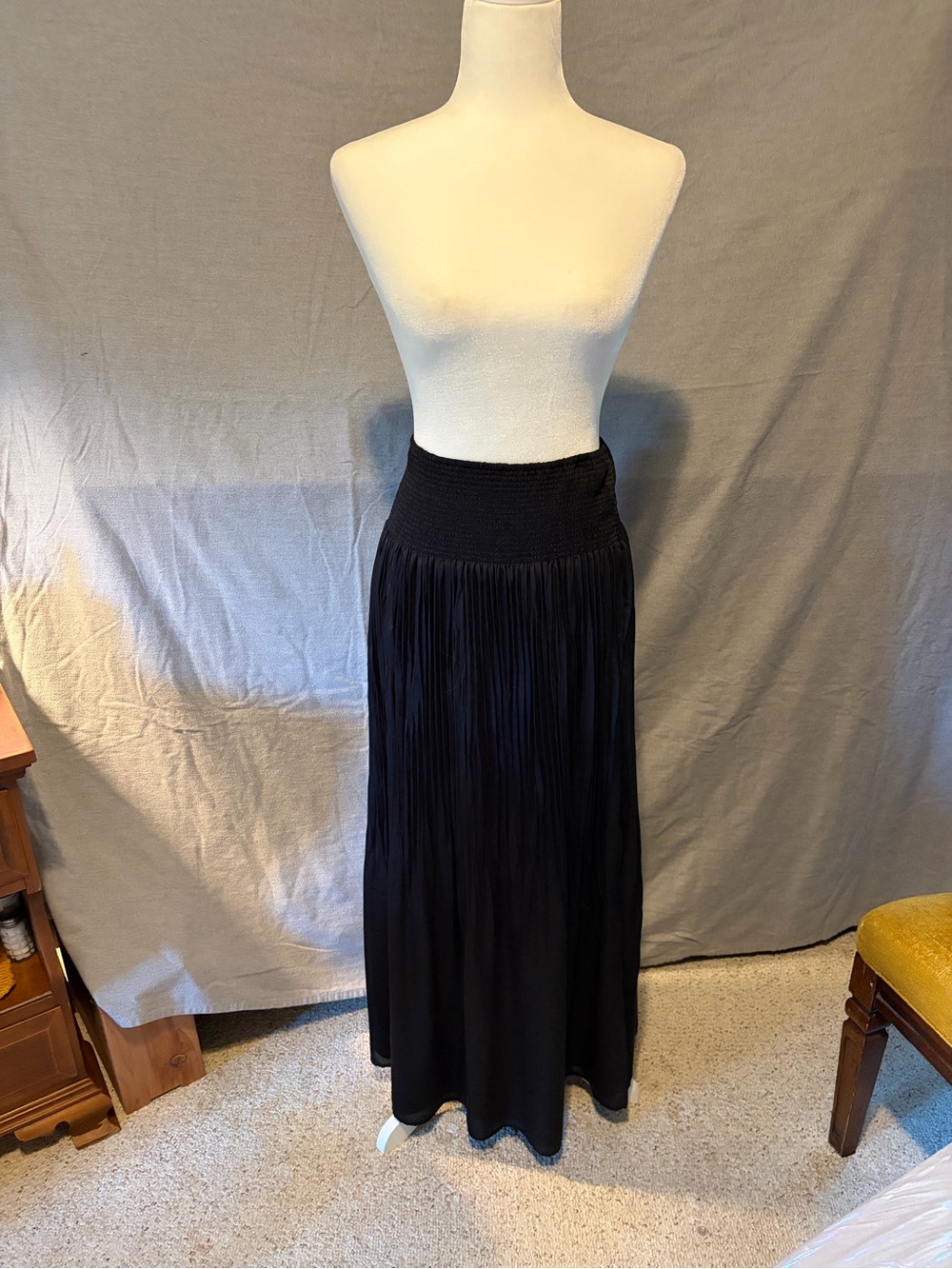White House Black Market Black Maxi Skirt with Smocked Waist